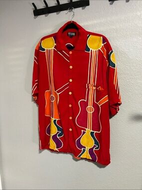 Button down shirt Red Guitar-Print